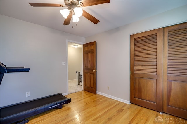200 S Village, Washington Twp, OH 45459 - workout area featuring a ceiling fan, light wood-type flooring, and baseboards