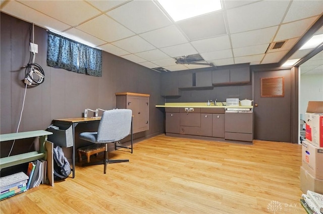 4207 Morningside Blvd, Dayton, OH 45432 - home office featuring a drop ceiling, light wood-style flooring, and a sink
