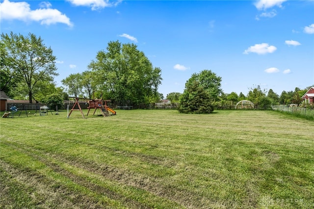 view of yard with a playground