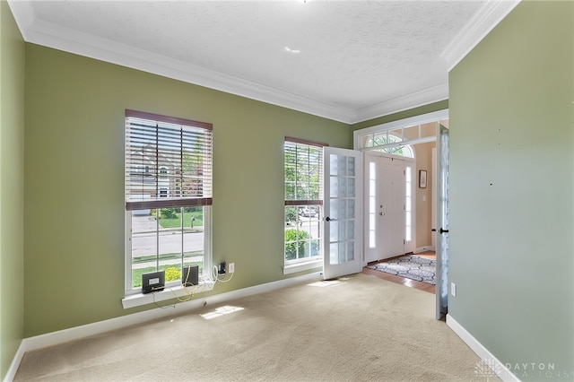 9378 Oak Brook Dr, Clearcreek Twp, OH 45458 - empty room with crown molding, baseboards, carpet floors, and a textured ceiling