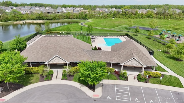 9378 Oak Brook Dr, Clearcreek Twp, OH 45458 - aerial view of property and surrounding area with a large body of water and a pool