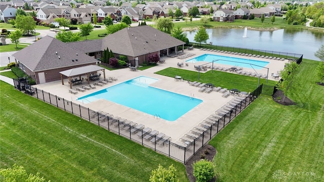 9378 Oak Brook Dr, Clearcreek Twp, OH 45458 - community pool featuring a residential view, a gazebo, a water view, and a patio
