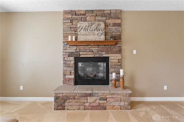 9378 Oak Brook Dr, Clearcreek Twp, OH 45458 - detailed view of carpet flooring, baseboards, and a fireplace