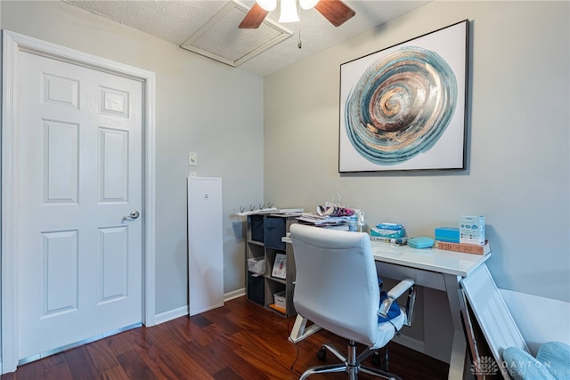 2540 Greenside Dr, Beavercreek, OH 45431 - office featuring wood finished floors, attic access, ceiling fan, baseboards, and a textured ceiling