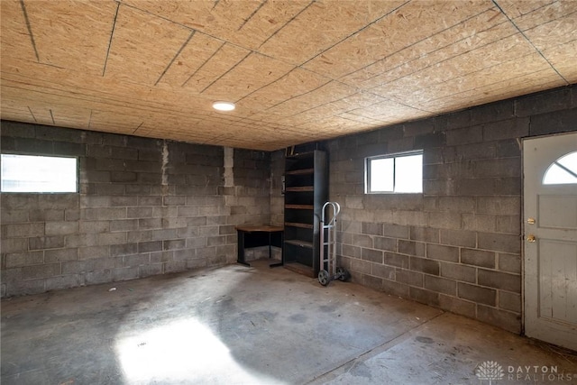 basement featuring concrete block wall