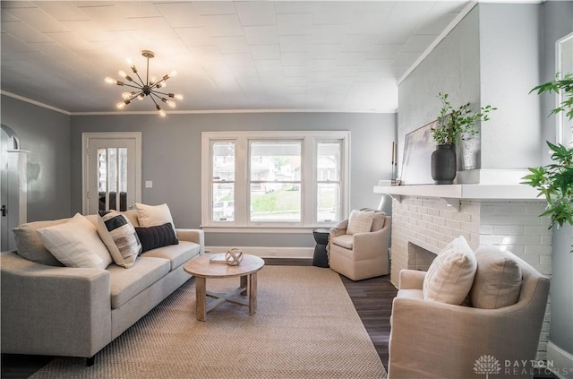 221 Virginia Ave, Dayton, OH 45410 - living area with crown molding, wood finished floors, and a chandelier