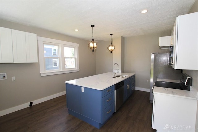 224 Suttman St, Miamisburg, OH 45342 - kitchen with a sink, dishwasher, blue cabinets, baseboards, and white cabinets