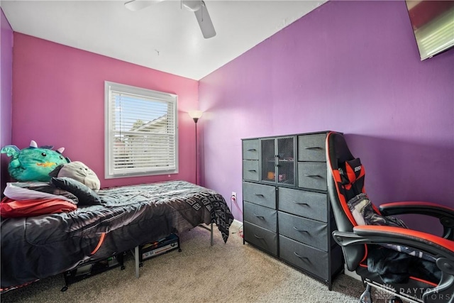 bedroom featuring carpet floors and a ceiling fan