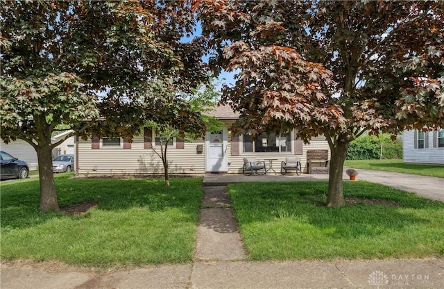 view of property hidden behind natural elements with a front yard