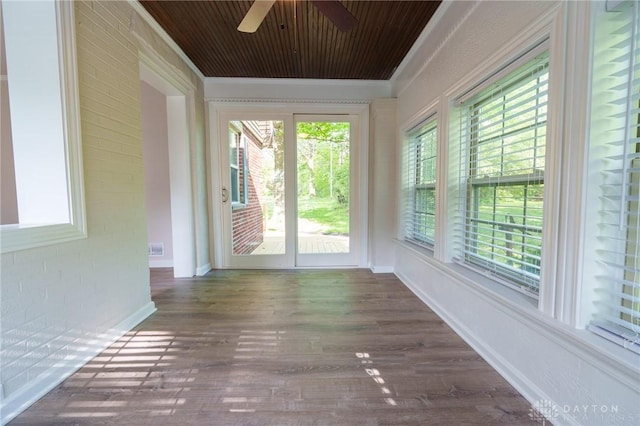 2182 La Grange Rd, Beavercreek, OH 45431 - unfurnished sunroom with wood ceiling, wood finished floors, ornamental molding, and baseboards
