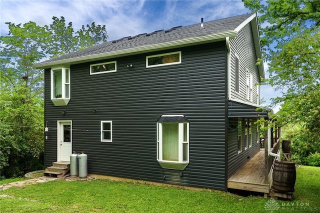 1803 Resor Rd, Fairfield, OH 45014 - rear view of house with a wooden deck, a lawn, and entry steps