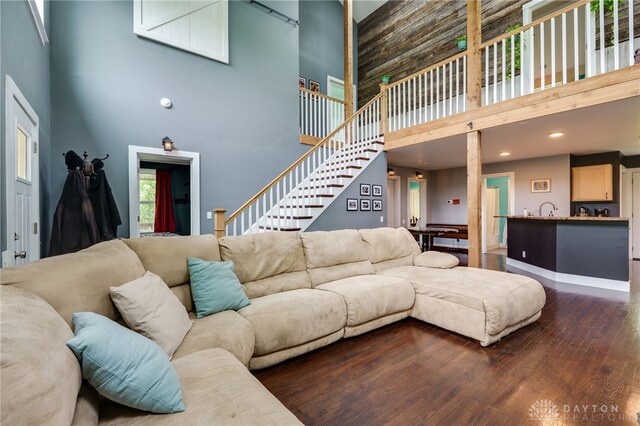 1803 Resor Rd, Fairfield, OH 45014 - living area featuring a high ceiling, dark wood-style floors, and stairs