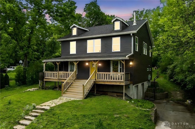 1803 Resor Rd, Fairfield, OH 45014 - view of front of house featuring a porch, a lawn, stairs, driveway, and roof with shingles