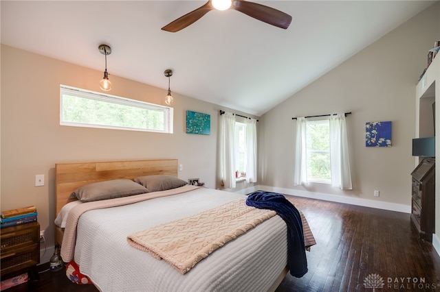 1803 Resor Rd, Fairfield, OH 45014 - bedroom with lofted ceiling, dark wood-type flooring, multiple windows, baseboards, and a ceiling fan