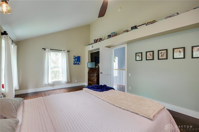 1803 Resor Rd, Fairfield, OH 45014 - bedroom featuring vaulted ceiling, dark wood-type flooring, baseboards, and a ceiling fan