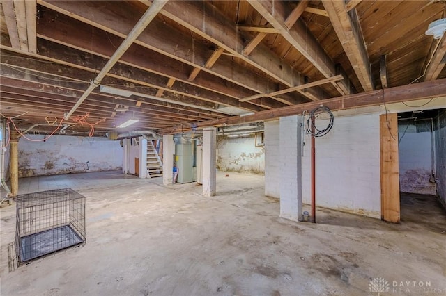 2108 Auburn Ave, Dayton, OH 45406 - unfinished below grade area with gas water heater and stairway