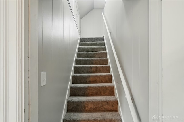 2917 California Ave, Dayton, OH 45419 - staircase with lofted ceiling and carpet floors