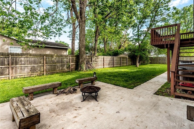 320 N Mechanic St, Lebanon, OH 45036 - view of patio / terrace featuring an outdoor fire pit, stairs, and a wooden deck