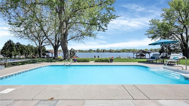 1395 Chickasaw Dr, London, OH 43140 - outdoor pool with a gazebo, a water view, and a yard