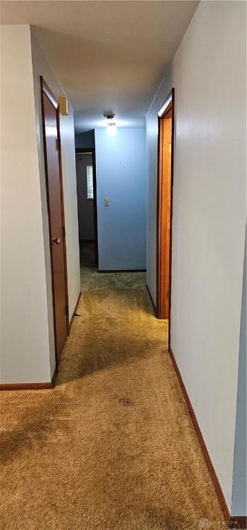 corridor with carpet floors and baseboards