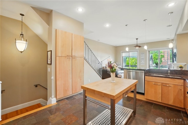 2731 Cleinview Ave Unit 2, Cincinnati, OH 45206 - kitchen with dishwasher, a sink, baseboards, decorative light fixtures, and recessed lighting