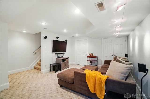 2731 Cleinview Ave Unit 2, Cincinnati, OH 45206 - living area featuring stairs, recessed lighting, baseboards, and light colored carpet