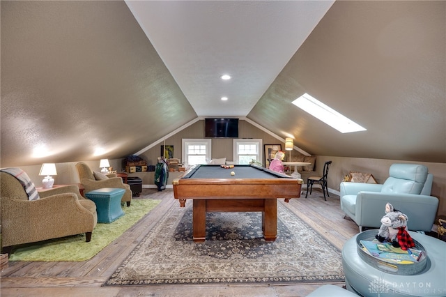 65 N Central Ave, Fairborn, OH 45324 - game room featuring lofted ceiling, a skylight, billiards table, and wood finished floors