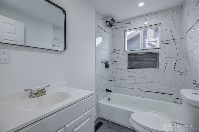 3200 Hoover Ave, Dayton, OH 45402 - bathroom featuring toilet, vanity, washtub / shower combination, and recessed lighting