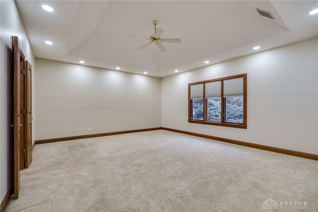1656 Fox Trl, Bellbrook, OH 45305 - unfurnished room featuring carpet flooring, recessed lighting, ceiling fan, baseboards, and a tray ceiling