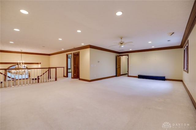 1656 Fox Trl, Bellbrook, OH 45305 - spare room featuring a chandelier, recessed lighting, a ceiling fan, carpet flooring, and baseboards