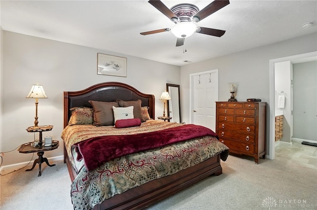 bedroom with carpet, baseboards, and ceiling fan