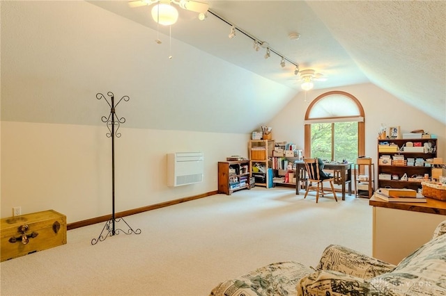 849 Wind Blf, Springboro, OH 45066 - interior space featuring lofted ceiling, rail lighting, baseboards, and ceiling fan