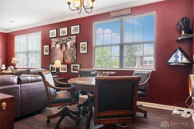 2684 Cedarbrook Way, Beavercreek, OH 45431 - dining area with wood finished floors, plenty of natural light, ornamental molding, and a chandelier