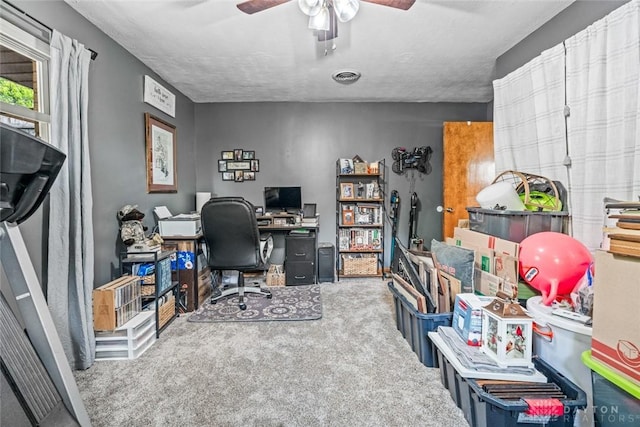 1493 N Sulphur Springs Rd, West Alexandria, OH 45381 - carpeted office space with a ceiling fan and a textured ceiling