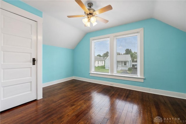 4119 Pleasant View Ave, Dayton, OH 45420 - additional living space with lofted ceiling, baseboards, wood-type flooring, and a ceiling fan