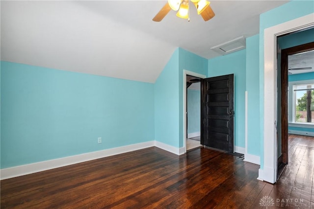4119 Pleasant View Ave, Dayton, OH 45420 - bonus room featuring attic access, hardwood / wood-style floors, baseboards, ceiling fan, and lofted ceiling