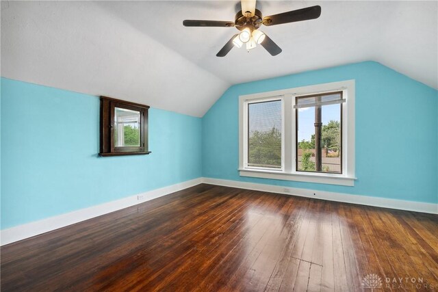 4119 Pleasant View Ave, Dayton, OH 45420 - bonus room with hardwood / wood-style flooring, vaulted ceiling, baseboards, and ceiling fan