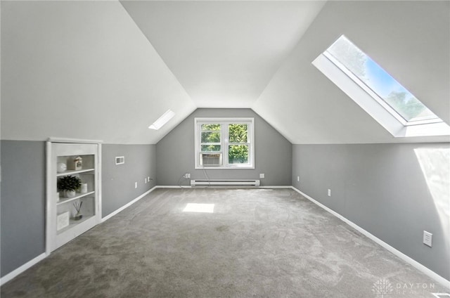 1236 Ridgeview Ave, Kettering, OH 45409 - bonus room featuring a skylight, a baseboard radiator, carpet flooring, and vaulted ceiling