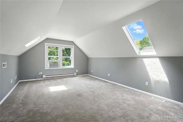 1236 Ridgeview Ave, Kettering, OH 45409 - additional living space featuring baseboard heating, a skylight, carpet floors, lofted ceiling, and cooling unit