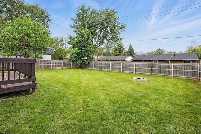 view of yard with an outdoor fire pit