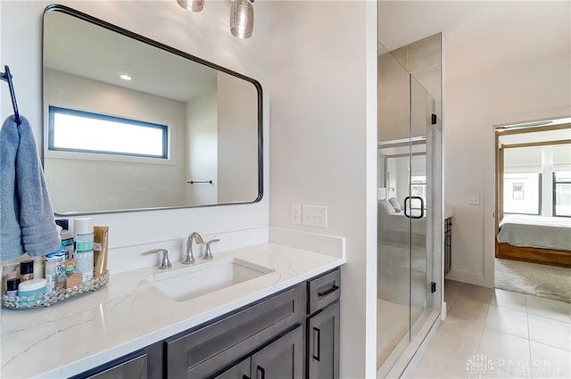 1264 Normandy, Clearcreek Twp, OH 45458 - ensuite bathroom featuring a shower stall, tile patterned flooring, and vanity