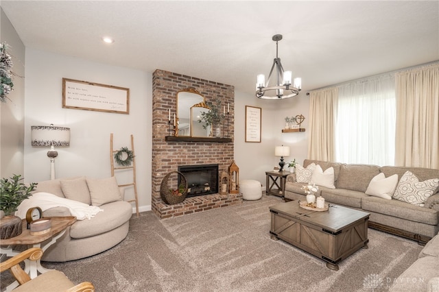 1909 Cleopatra Dr, Franklin, OH 45005 - carpeted living area featuring a chandelier and a fireplace
