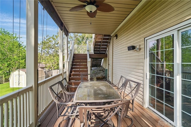 2337 Eastwind Dr, Beavercreek, OH 45434 - deck with stairs, outdoor dining space, and ceiling fan