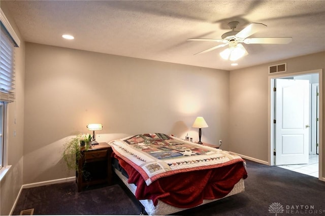 4826 Beechwood Ln, Middletown, OH 45042 - bedroom featuring carpet flooring, baseboards, recessed lighting, a ceiling fan, and a textured ceiling