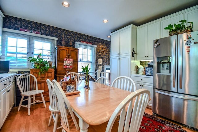 401 Hadley Ave, Dayton, OH 45419 - dining room featuring wallpapered walls, light wood finished floors, and recessed lighting