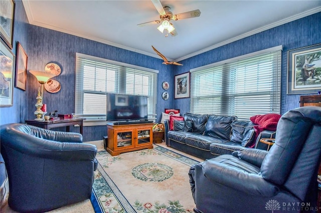 401 Hadley Ave, Dayton, OH 45419 - living room with ceiling fan and ornamental molding