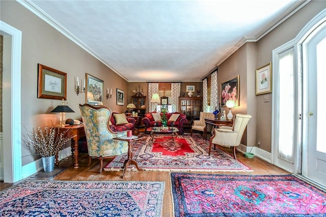 401 Hadley Ave, Dayton, OH 45419 - living area with wood finished floors, healthy amount of natural light, crown molding, and baseboards