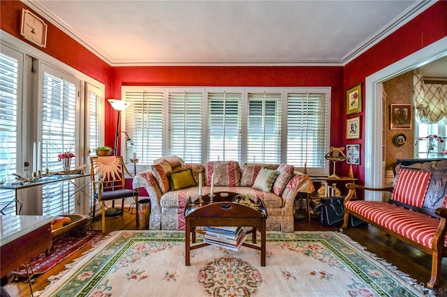 401 Hadley Ave, Dayton, OH 45419 - living room featuring wood finished floors, plenty of natural light, and crown molding