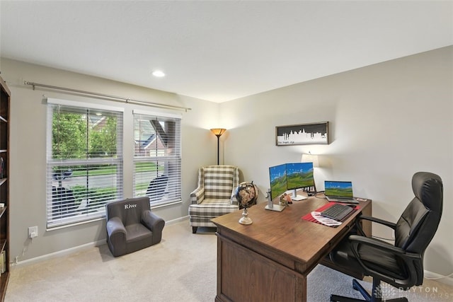 1535 Mulberry Ct, Turtlecreek Twp, OH 45036 - home office featuring baseboards, light colored carpet, and recessed lighting