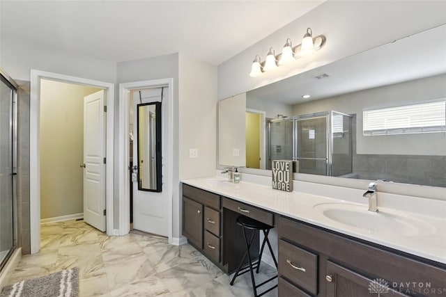 1535 Mulberry Ct, Turtlecreek Twp, OH 45036 - full bath featuring a stall shower, double vanity, and marble finish flooring